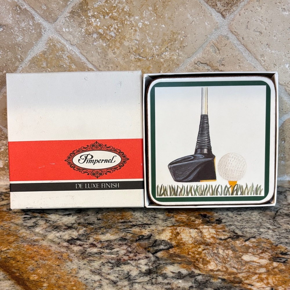 Vintage Pimpernel Golf Driver & Ball Coasters-Set of 6 Made in England